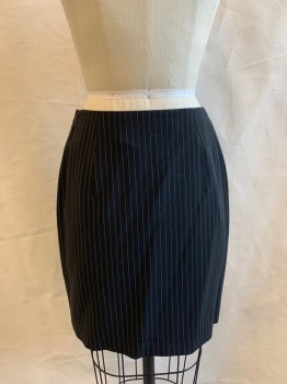 MAX MARA, Black, White, Wool, Stripes - Pin, Side Zipper, A-line,  Knee Length