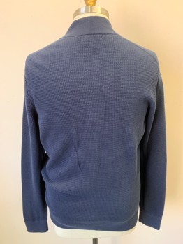 BANANA REPUBLIC, Navy Blue, Cotton, Solid, Long Sleeves, Zip Front, Double Zipper, Build Up Shawl Collar, Waffle Knit