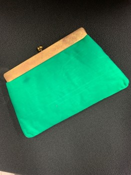 Womens, Purse, GARAY, Emerald Green, Gold, Polyester, Solid, Hinge Open, Clasp Close, 2 Mirrors in Pocket