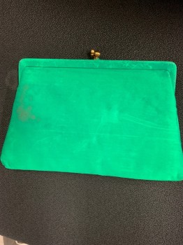 Womens, Purse, GARAY, Emerald Green, Gold, Polyester, Solid, Hinge Open, Clasp Close, 2 Mirrors in Pocket