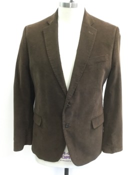 STAFFORD, Chocolate Brown, Cotton, Solid, Corduroy, Single Breasted, Collar Attached, Notched Lapel, 3 Pockets, 2 Buttons,  Charcoal Elbow Patches
