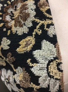 Womens, Vest, ALADDIN, Brown, Black, Tan Brown, Cream, Floral, Carpet Like Material, Hip Length, Open At Center Front, With No Closures, Black Lining,