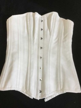Womens, Corset 1890s-1910s, CHARMIAN, Off White, White, Polyester, Spandex, Solid, W26, B36, H34, Hook Front and White Lacing Back, Has 3" Flap Center Back