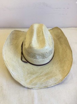 Mens, Cowboy Hat, Bailey, Tan Brown, Cream, Straw, 7 1/4, Perforated Through Road Crown