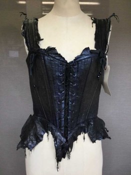 Womens, Historical Fiction Corset, Period Corsets, Black, Blue, Purple, Leather, Solid, 32, Iridescent, Lace Up Front & Back