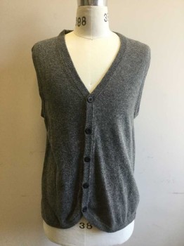H. E. By MANGO, Gray, Wool, Acrylic, Heathered, V Neck, Button Front, Flat Ribbed Back