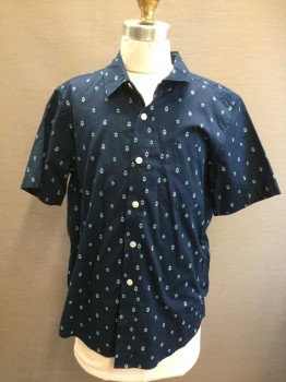 URBAN PIPELINE, Navy Blue, Green, Powder Blue, Cotton, Novelty Pattern, Navy with Arrow/Diamond Print, Short Sleeves, Button Front, Collar Attached, 1 Pocket,