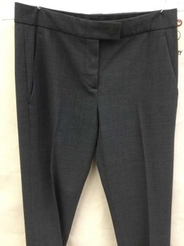 THEORY, Gray, Wool, Spandex, Heathered, Zip Front, Flat Front, Low Rise, Tab Waistband, 4 Pockets,