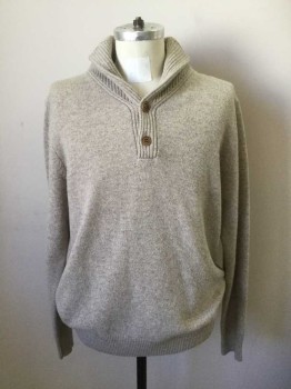 J CREW, Beige, Gray, Wool, Mottled, Long Sleeves, Ribbed Knit Shawl Collar, 2 Button, Ribbed Knit Cuff/Waistband