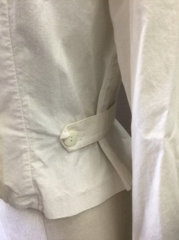 JUDY'S, Off White, Cotton, Solid, Double Breasted, Large Shoulder Pads, Pointed Lapel, Self Belt with Button Closures at Sides, No Lining, **Has Gray Ink Stains on Shoulder