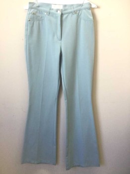 ESCADA, Lt Blue, Cotton, Spandex, Solid, Stretch Twill, High Waist, Flared Leg, Zip Fly, 1 Small Front Pocket at Side with 2 Faux/Non Functional Pockets, No Back Pockets, Gold Stud "Rivet" Details at Faux Pockets
