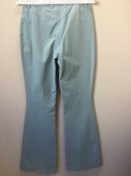 ESCADA, Lt Blue, Cotton, Spandex, Solid, Stretch Twill, High Waist, Flared Leg, Zip Fly, 1 Small Front Pocket at Side with 2 Faux/Non Functional Pockets, No Back Pockets, Gold Stud "Rivet" Details at Faux Pockets