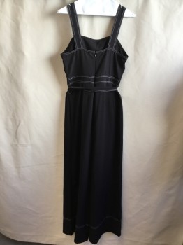 Womens, Overalls, FOREVER 21, Black, Polyester, Rayon, Solid, M, Black with White Stitches, Zip Back, with Self Matching Belt