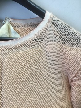 Unisex, Fat Padding, N/L, Beige, Nylon, Spandex, C <44", (Part of 2 Piece Set) Beige Fishnet Over Slightly Darker Beige Mesh Padding, Long Sleeves, Scoop Neck, Torso, Masculine Form with Extra Padding on Pecs, Gut, and Upper Arms
