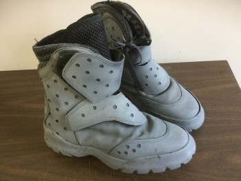 MTO, Gray, Rubber, Synthetic, Solid, Ankle High, Science Fiction Style Boots. Lace Up with Rubber and Velcro Strap Closure