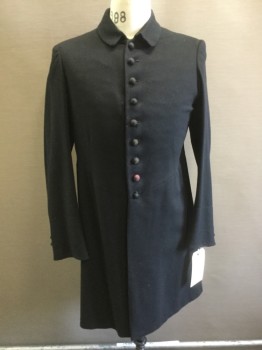 Mens, Coat, MTO, Black, Wool, Solid, 38, Single Breast, Collar Attached, 3/4 Length Frock