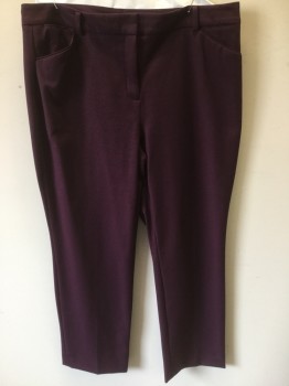 CHICOS, Plum Purple, Cotton, Spandex, Solid, Flat Front, Slit Pockets, Zip Fly