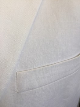 CALVIN KLEIN, White, Linen, Solid, JACKET, Notched Lapel, 2 Button Front, Pocket Flap,