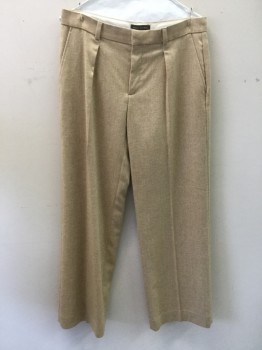 BANANA REPUBLIC, Tan Brown, Wool, Polyester, Solid, Twill, Pleated Front, 4 Pockets, Belt Loops