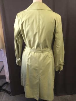 ELLEN TRACY, Chartreuse Green, Polyester, Solid, Peaked Lapel, Double Breasted, Pocket Flap, Epaulet , Belt