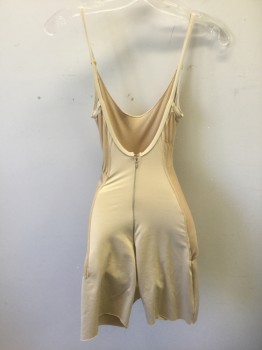 Womens, Pregnancy Belly/Pad, Beige, Nylon, Spandex, Solid, S, Large 8 Month Pregnancy Belly Built Into Beige All-in-one Shapewear Garment, Spaghetti Straps, Bike Short Length, Invisible Zipper at Center Back, Foam Belly Underneath