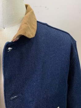 IRON RESIN, Denim Blue, Cotton, Solid, Blue Denim, Tan Corduroy Collar, 3 Pockets, Button Front