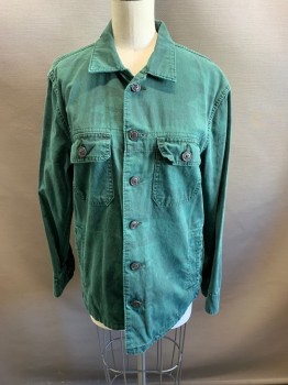 ABERCROMBIE& FITCH, Forest Green, Cotton, Camouflage, Collar Attached, Button Front, Long Sleeves, 2 Pockets