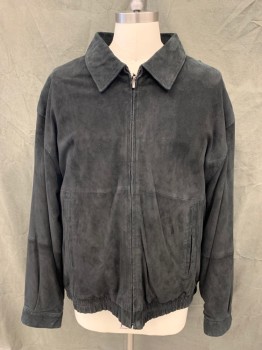 JOSEPH & FEISS, Black, Suede, Solid, C.A., Zip Front, L/S, Button Cuff, Elastic Waistband, *Barcode in Inside Pocket*