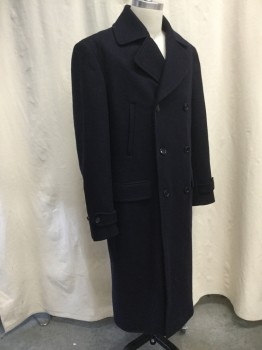 N/L, Midnight Blue, Wool, Solid, Oversized Collar, Notched Lapel, Single-Breasted, 3 Button Closure, 2 Chest Welt Pocket, 2 Flap Besom Pockets, Belted Cuffs, Back Vent, Below the Knee Length