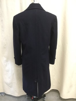 N/L, Midnight Blue, Wool, Solid, Oversized Collar, Notched Lapel, Single-Breasted, 3 Button Closure, 2 Chest Welt Pocket, 2 Flap Besom Pockets, Belted Cuffs, Back Vent, Below the Knee Length