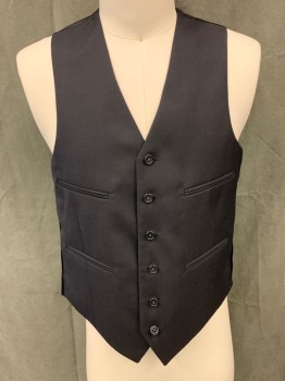 JOHN VARVATOS, Black, Wool, Solid, Button Front, 4 Pockets, Self Belted Tab Back