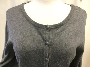 PREMISE STUDIO, Heather Gray, Rayon, Nylon, Heathered, Ribbed Knit, Scoop Neck, Long Sleeves, Gray Buttons at Front and Cuffs
