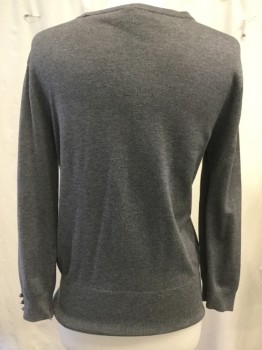 PREMISE STUDIO, Heather Gray, Rayon, Nylon, Heathered, Ribbed Knit, Scoop Neck, Long Sleeves, Gray Buttons at Front and Cuffs