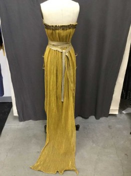 MTO, Gold, Bronze Metallic, Metallic/Metal, Made To Order, Winkle Gold Metallic, Open Sides, Strapless Based On A Bra, Wrap Belt, Metal and Beaded Detail At Bust, Train