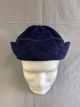 Mens, Historical Fiction Hat , MTO, Navy Blue, Cotton, 22:, Velveteen Scallop Edge, 6 Faille Pieces Finish at the Top with a Button