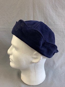 Mens, Historical Fiction Hat , MTO, Navy Blue, Cotton, 22:, Velveteen Scallop Edge, 6 Faille Pieces Finish at the Top with a Button