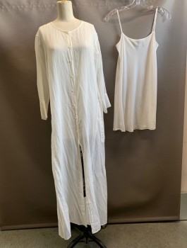 THEORY, Bone White, Cotton, Polyester, Solid, DRESS, Round Neck, L/S, Button Front, 2 Pockets, Slits on Both Sides, Sheer