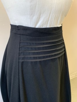 Womens, Skirt 1890s-1910s, N/L MTO, Black, Wool, Solid, W38-42, 1" Wide Waistband, Drawstring at Inside of Waist, Horizontal Pin Tucks at Center Front Waist, Flared Shape, Floor Length, Made To Order