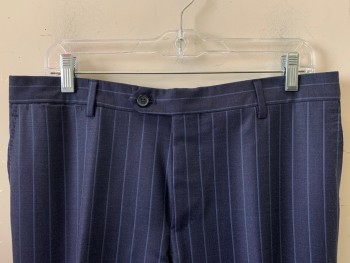 GALANTE, Navy Blue, Blue, Wool, Stripes - Vertical , F.F, Side Pockets, Zip Front, Belt Loops