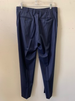 GALANTE, Navy Blue, Blue, Wool, Stripes - Vertical , F.F, Side Pockets, Zip Front, Belt Loops