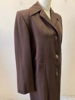 Womens, Coat, CRAVENETTE, Brown, Wool, Solid, B:36, Gabardine, Single Breasted, 4 Buttons, Collar Attached, Padded Shoulders, 2 Welt Pockets, Copper Satin Lining Inside,