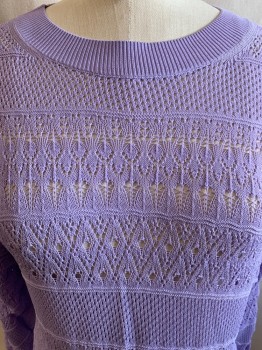 SPLENDID, Lilac Purple, Rayon, Nylon, Crochet. Crew Neck, Pullover  Long Sleeves