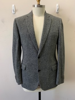 JOHN VARVATOS, Gray, Wool, Solid, Heathered, Single Breasted, 2 Buttons, Notched Lapel, 3 Pockets, 4 Buttons Cuffs, 2 Back Vents