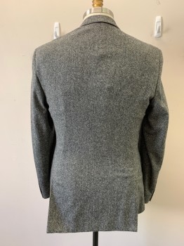JOHN VARVATOS, Gray, Wool, Solid, Heathered, Single Breasted, 2 Buttons, Notched Lapel, 3 Pockets, 4 Buttons Cuffs, 2 Back Vents