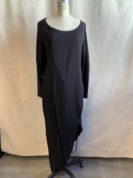 TYSA, Black, Rayon, Solid, Long Sleeves, Bateau/Boat Neck, Asymmetrical Hem, Wraplike Skirt