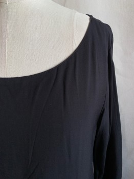 TYSA, Black, Rayon, Solid, Long Sleeves, Bateau/Boat Neck, Asymmetrical Hem, Wraplike Skirt