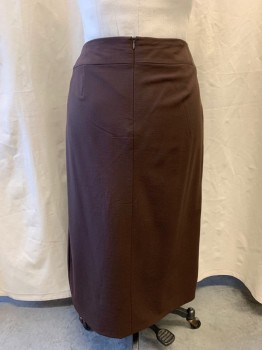 SAKS FIFTH AVE, Brown, Polyester, Acetate, Solid, Wide Waistband, Zip Back, Side Pleat