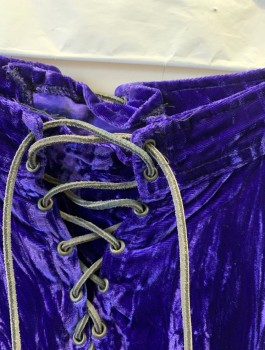 RED BALLS OF FIRE, Purple, Polyester, Solid, Clubwear, Crushed Velour, Boot Cut, Lace Up Front and Back with Black Leather Thong Cording, Retro Groovy 60's/70's Inspired