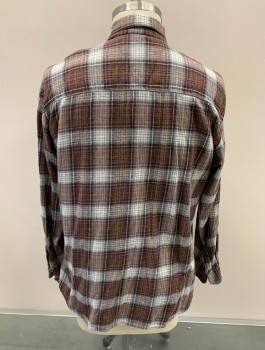 CANYON GUIDE, Caramel Brown, Dove Gray, White, Multi-color, Cotton, Plaid, B.F., L/S, Bttn Down Collar, Chest Pocket, Flannel, Tortoise Shell Buttons