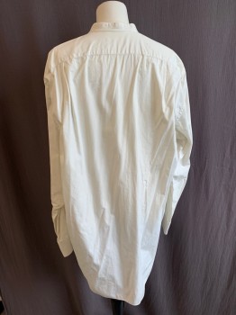 Mens, Shirt 1890s-1910s, MTO, Off White, Cotton, Solid, 33, 14.5, Band Collar, Button Front, L/S